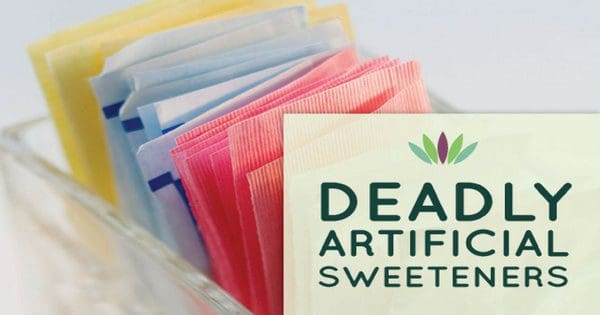 blog picture of various artificial sweeteners that says deadly artificial sweeteners