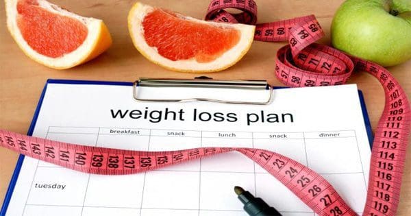 blog picture of weight loss plan with fruits and measuring tape