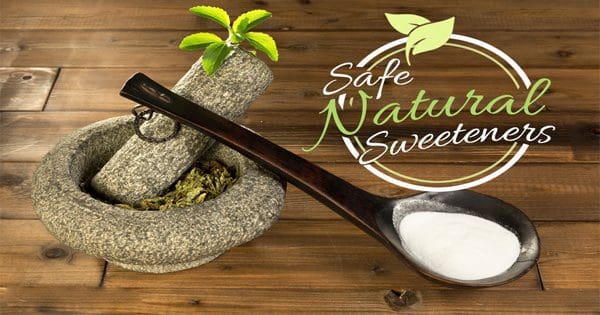blog picture of mortar, pestle, spoon and sugar with safe natural sweeteners