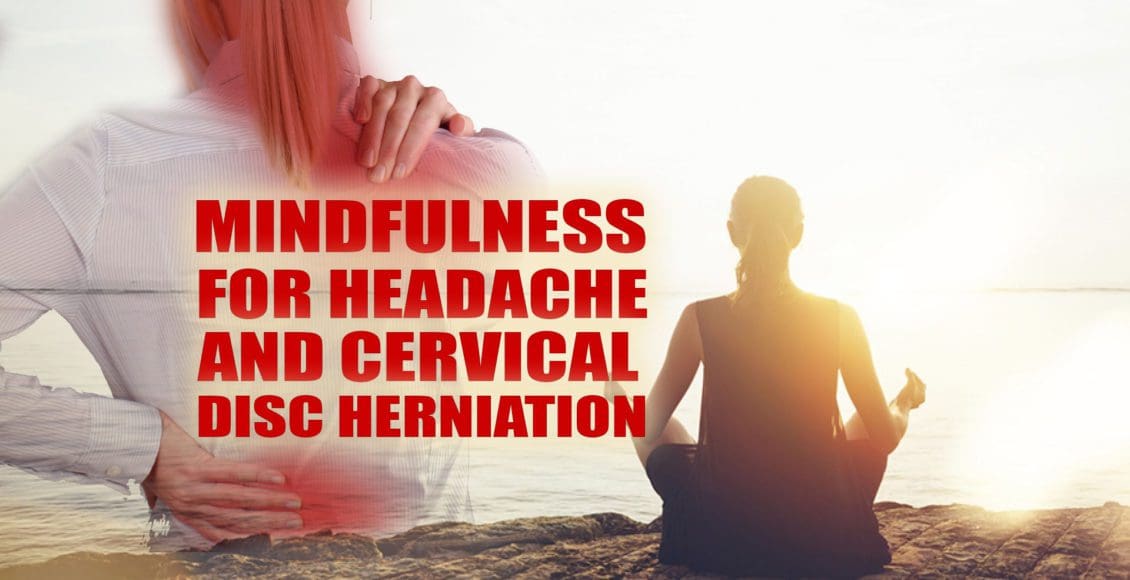 Image of a woman practicing mindfulness over the ocean for her headache and cervical disc herniation.